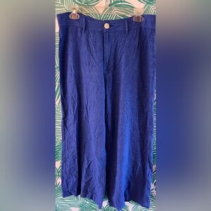 Dear John Aubrey High rise crop linen & cotton blend pants royal blue sz 31